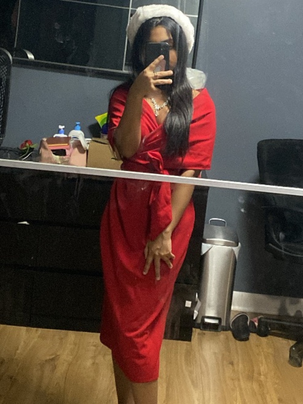 SHEIN Red Wrap Knot Front Midi Dress